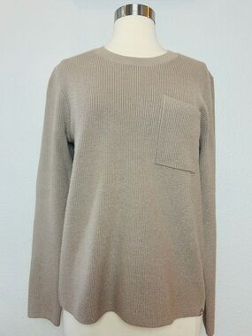 Figs Loungewear Off Shift Latte Ribbed Knit Sweater Womens M Pullover Pocket NWT
